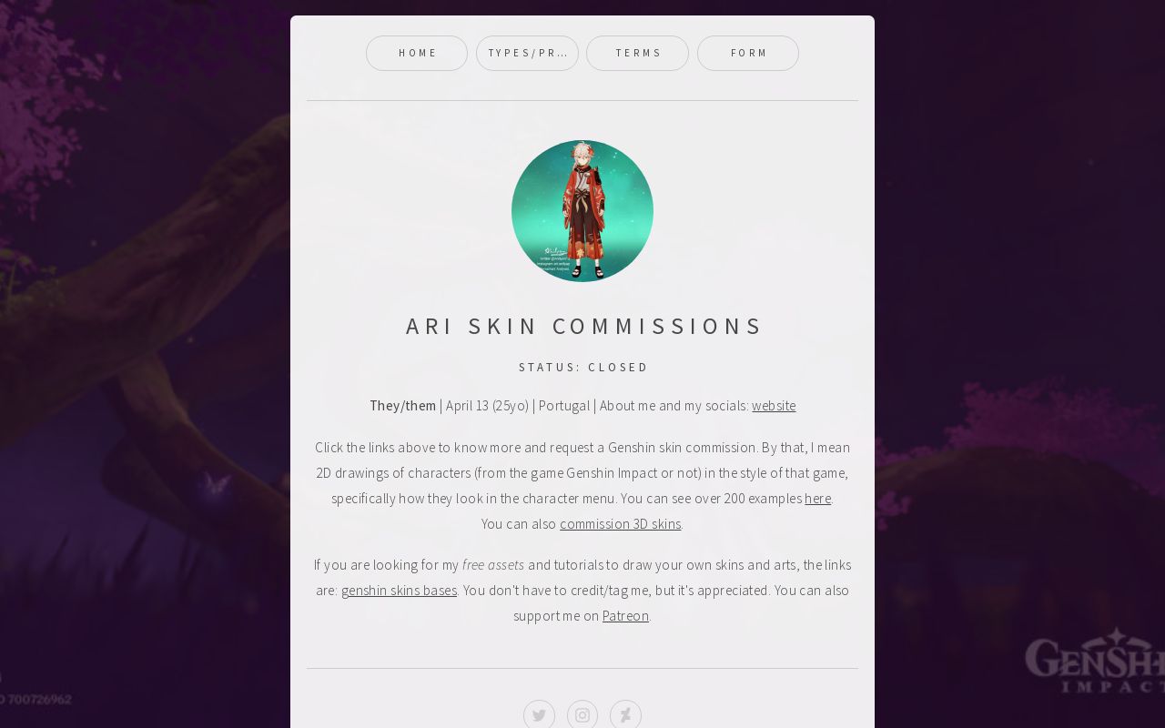 Ari skin commissions